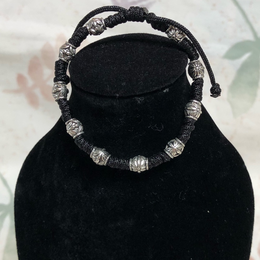 Hand Made Adjustable Macrame Bracelet with Metal Accents